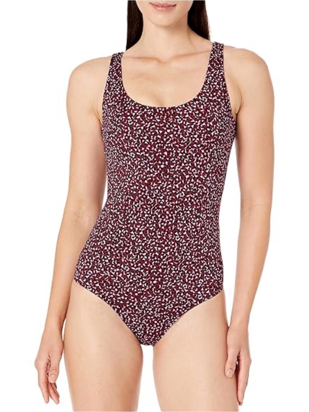 Leopard Print Burgundy One Piece Swimsuit 4X Plus Size Removable Padding NWT